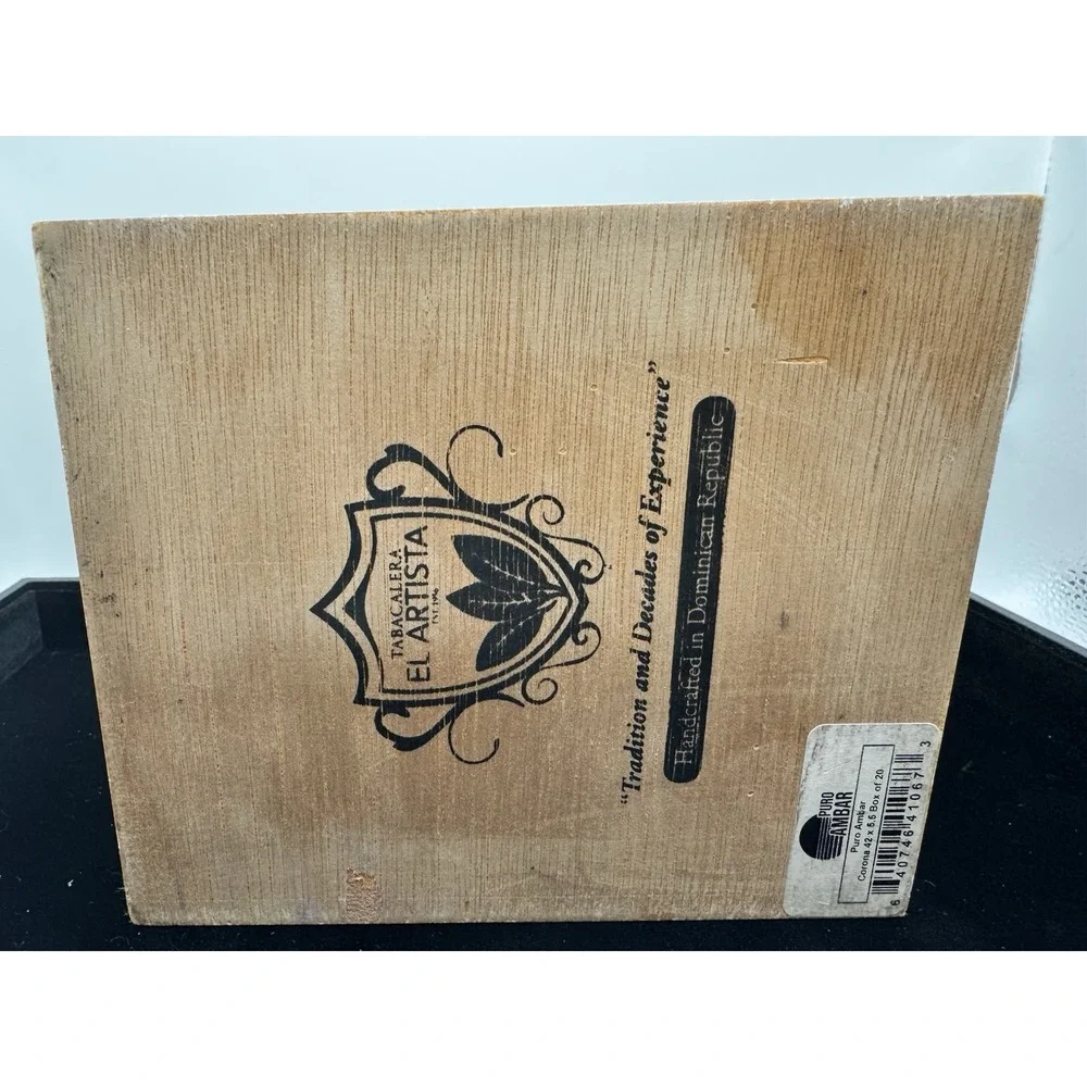 Puro Ambar Wooden Cigar Box Empty Dominican Republic Hinged Display Storage